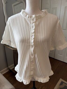 ❤️Marc New York Ruffled Button-Front Top - White Large